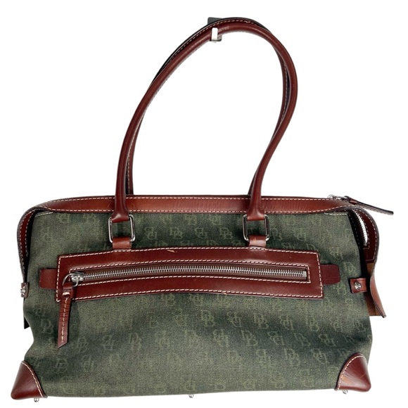 DOONEY & BOURKE Green logo fabric with Brown leather trims Satchel Bag - Picture 2 of 15